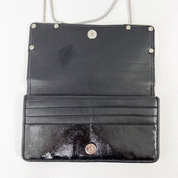 Brighton Rockmore Large Wallet on a Chain Crossbody Black Silver Patent Leather - Picture 3 of 6